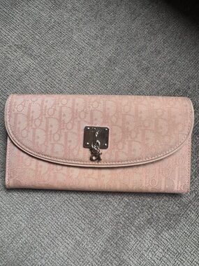 Christian Dior Pink Monogram Wallet Canvas Leather Dior Charm Wallet